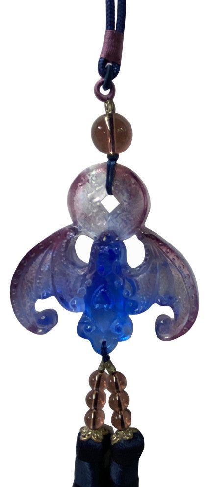 Liuli Crystal Glass Fengshui Fortune Blue Purple Bat Gift Decor Tassel Hws1358