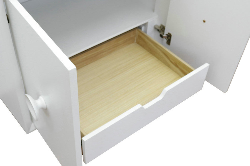 31" Single Wall Mount Vanity, White Finish With White Carrara Top