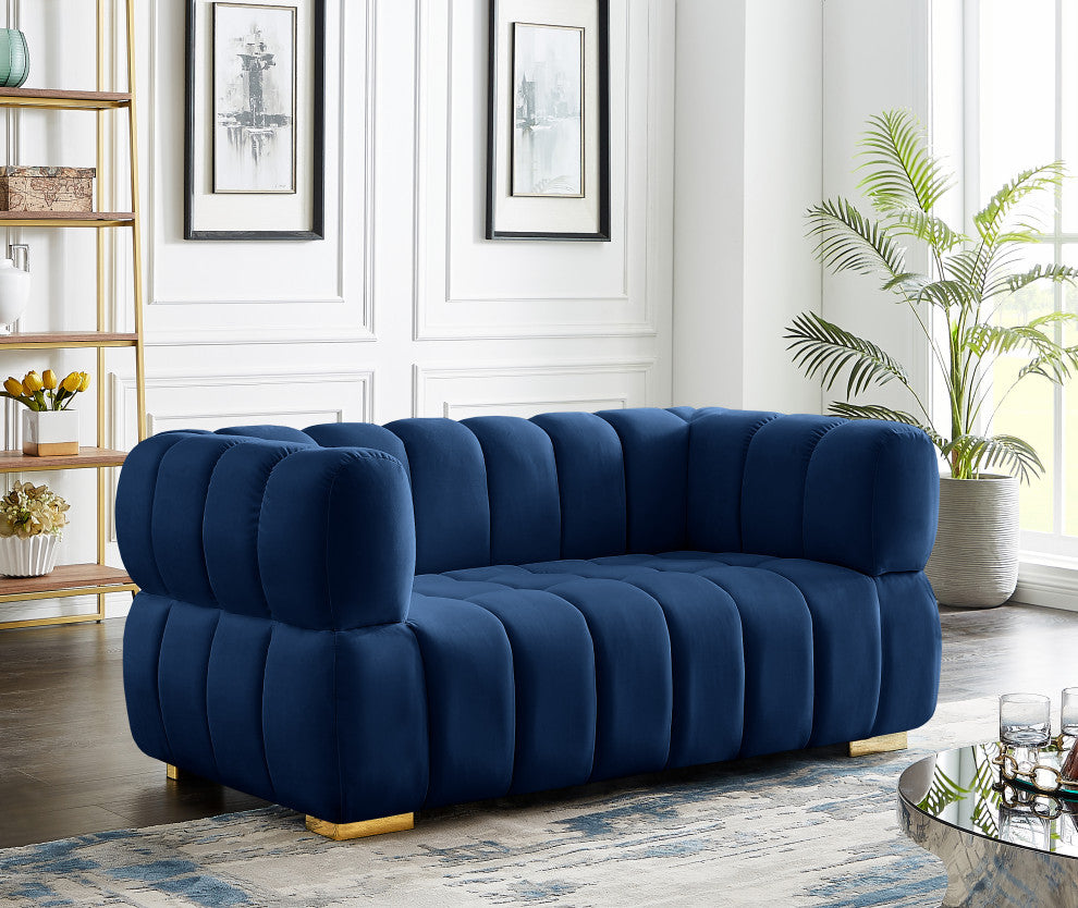Gwen Velvet Upholstered Chair, Navy, Loveseat
