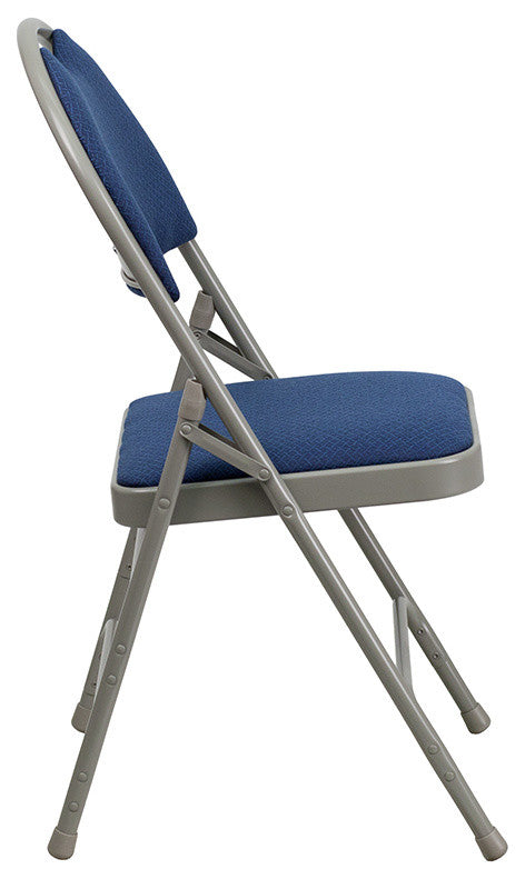 Triple Braced Navy Fabric Metal Folding Chair With Easy-Carry Handle, Set of 4