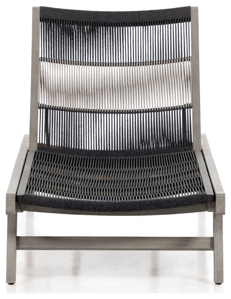 Julian Outdoor Chaise Lounge Weathered Grey, Fsc, Grey Rope, Dark Grey Rope