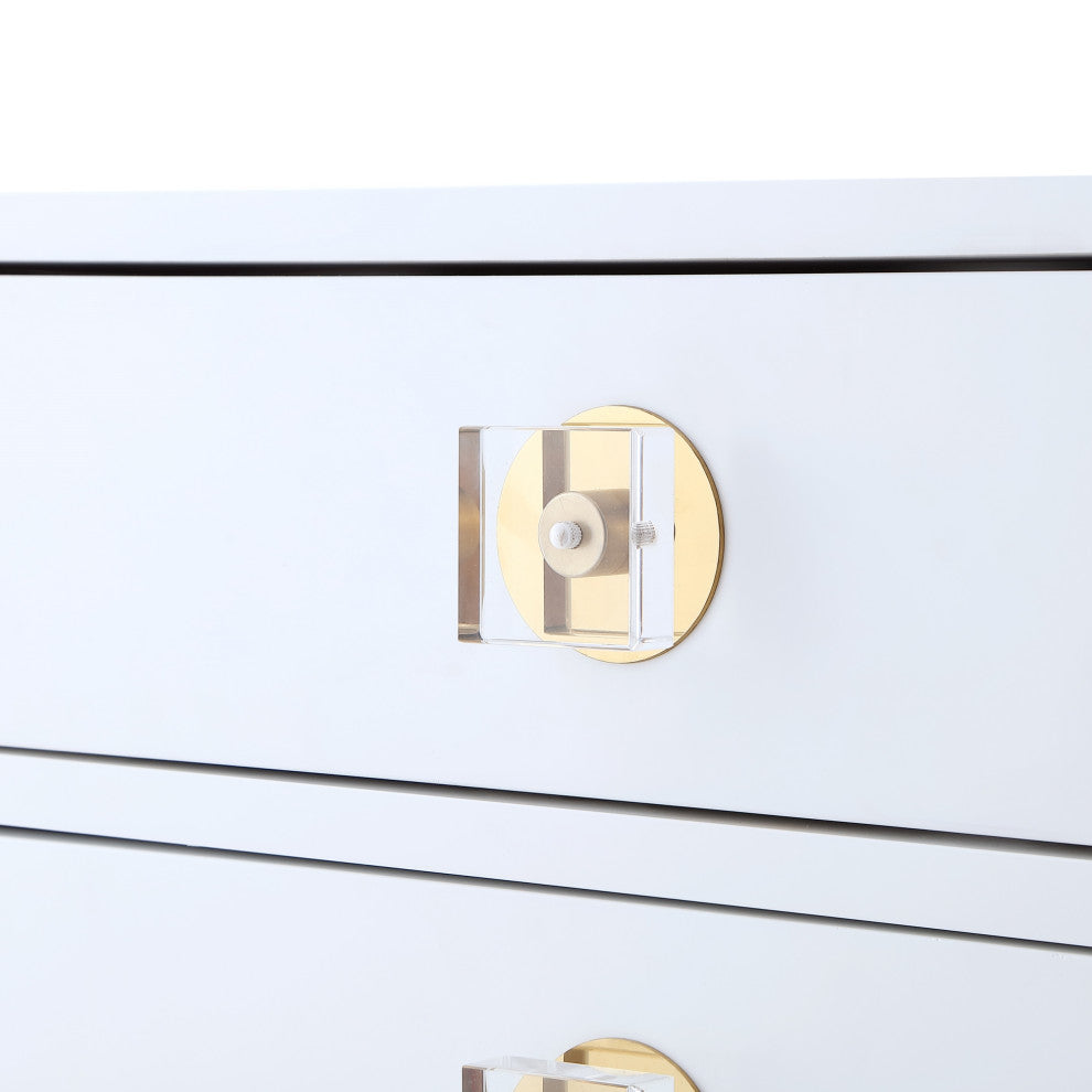 Nicole Miller Barney Nightstand High Gloss Acrylic Knob and Legs, White