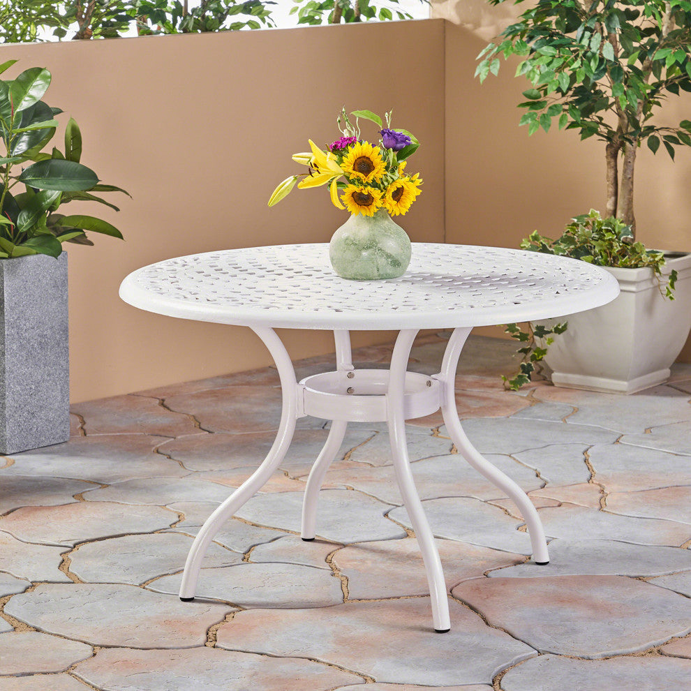 GDF Studio Simon Outdoor Aluminum Round Dining Table, White