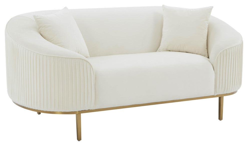 Michelle Cream Velvet Pleated Loveseat