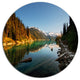 Snowy Path Along Mountain Lake, Landscape Round Metal Wall Art, 36"