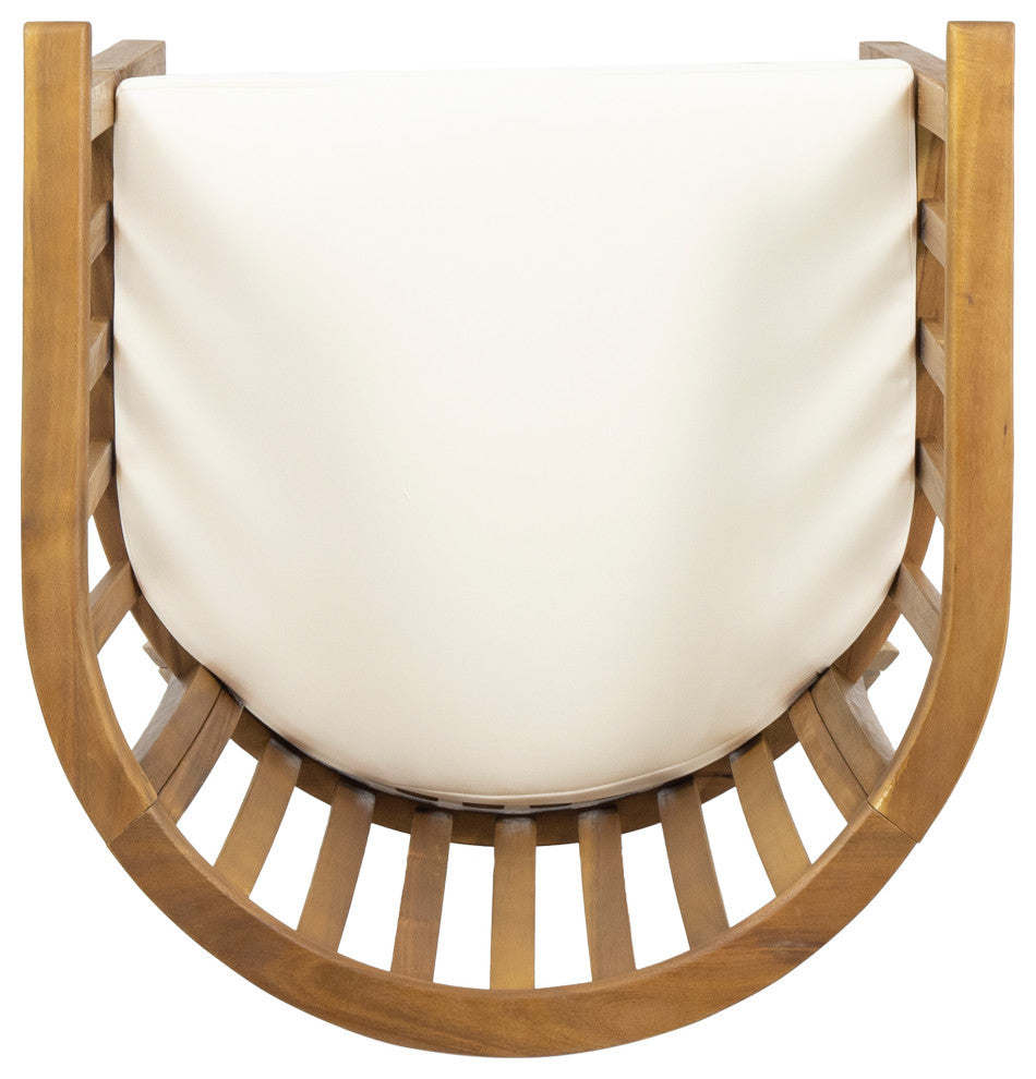 Nola Outdoor Wooden Dining Chairs With Cushions, Set of 2, Cream, Teak Finish