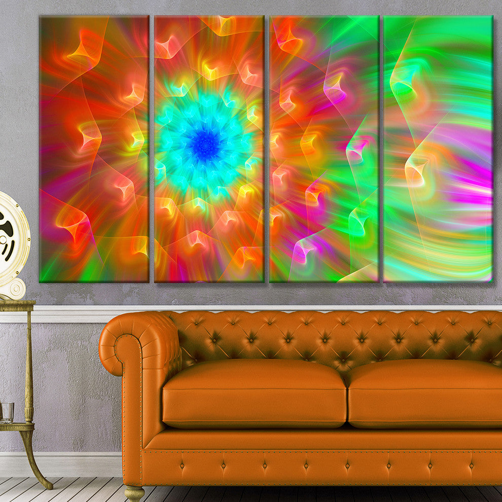 Amazing Multi Color Petals Dandelion, Floral Canvas Art Print, 48"x28", 4 Panels