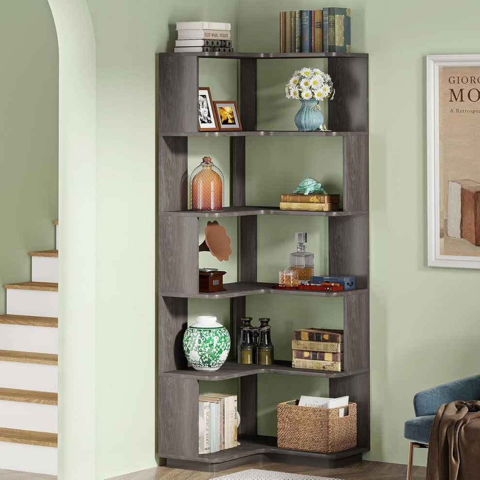 Tribesigns Corner Bookcase, L-Shaped Bookshelf, Book Shelf, Display Shelves