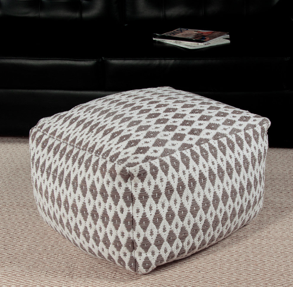 Microfiber Ivory and Gray Pouf Ottoman Diamonte Tye Dye Pattern