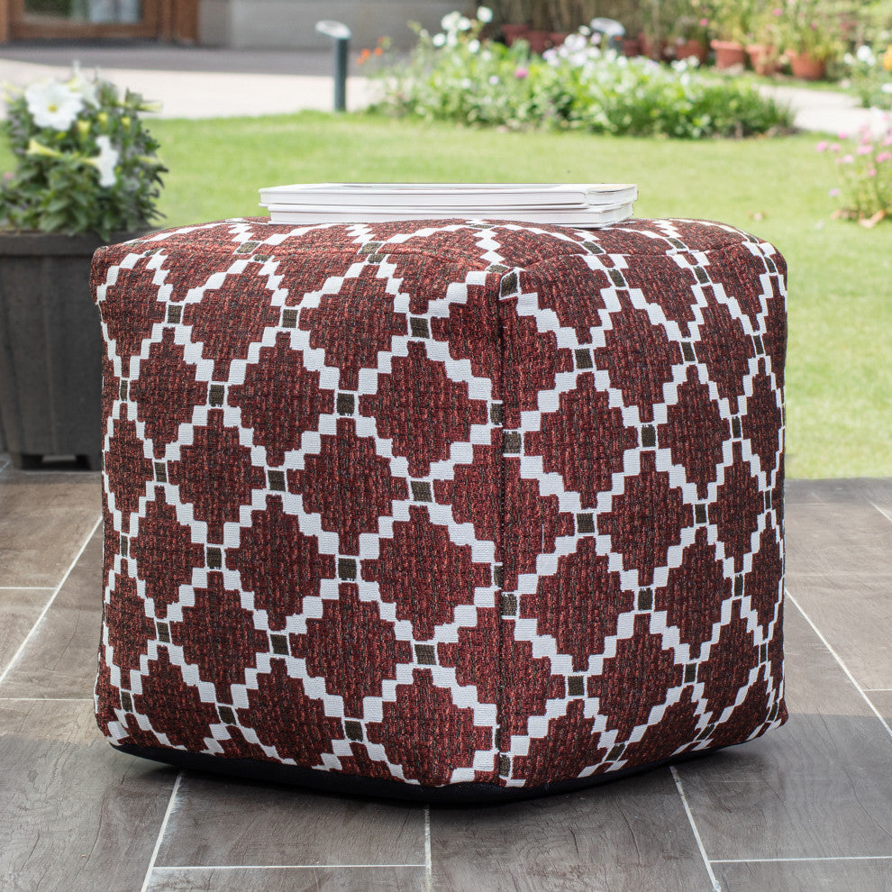 Deschutes Red 18" x 18" x 18" Red and Ivory Pouf