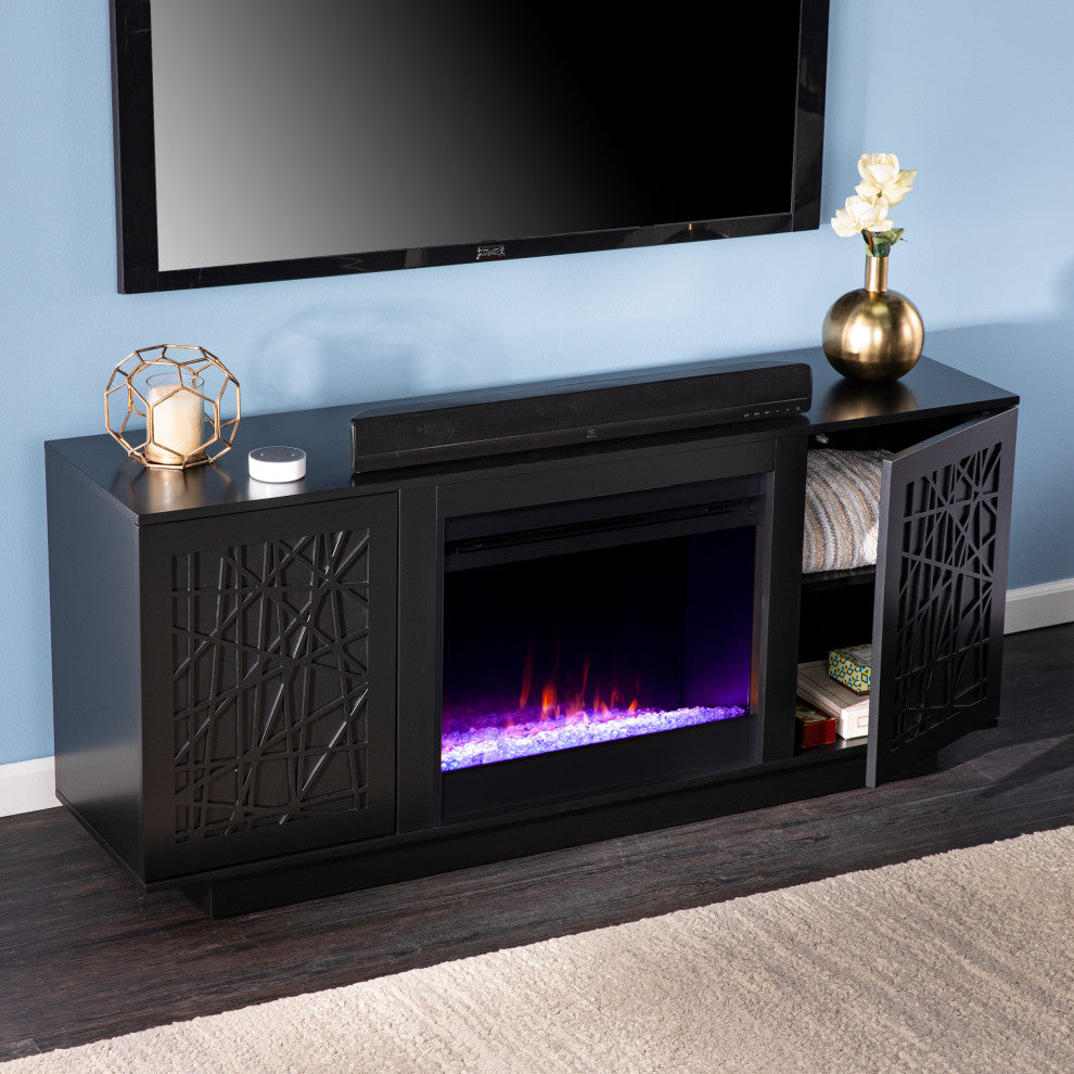 Vivian Color Changing Fireplace With Media Storage, Black