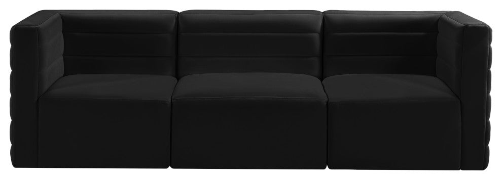 Quincy Velvet Upholstered 3-Piece Modular Sofa, Black