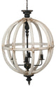 Benzara BM285024 4 Light Chandelier, Round Fir Wood Frame, Iron, White Black