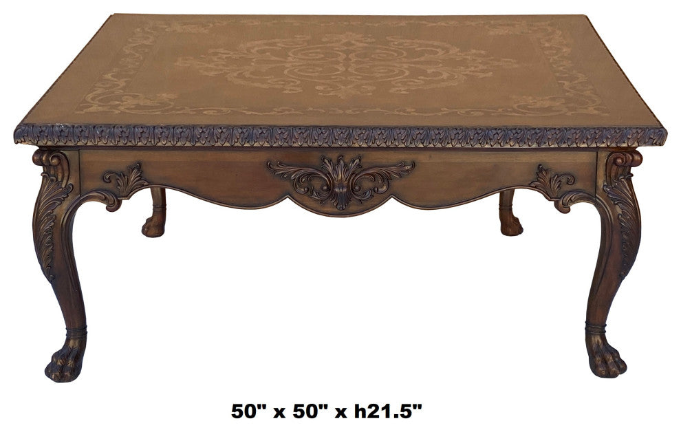 Vintage Estate Square Western Claw Legs Veneer Pattern Coffee Table Hcs6082