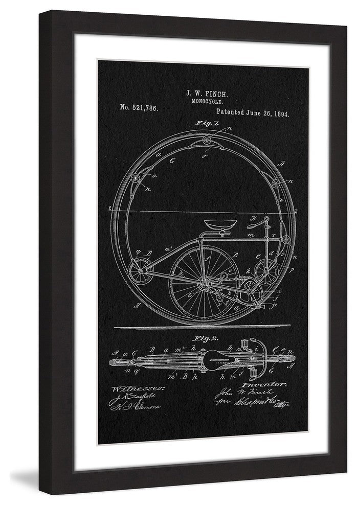 "Monocycle 1894 Black Paper" Framed Painting Print