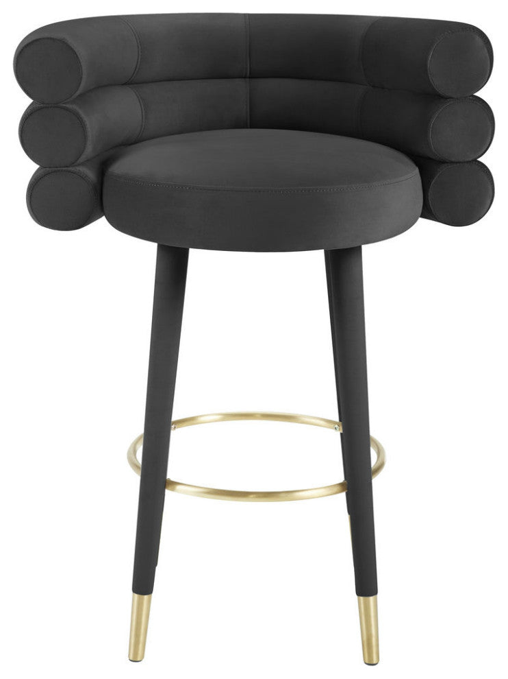 Betty Black Velvet Barstool - Black
