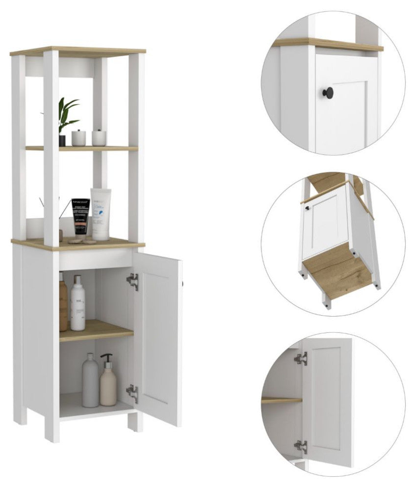 DEPOT E-SHOP New Haven Linen Cabinet, Light Oak/White