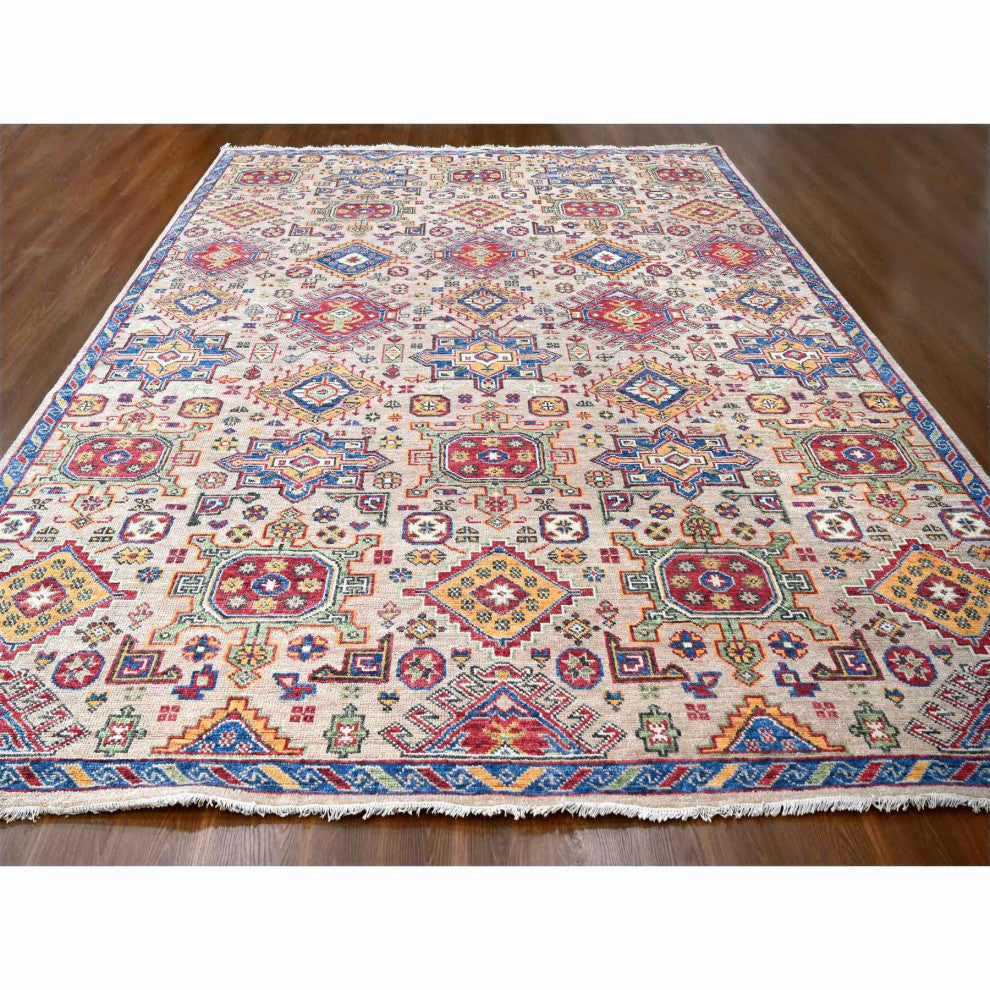 Buttery Brown Geometric Design Wool Hand Knotted Oversized Rug, 11'9"x14'10"