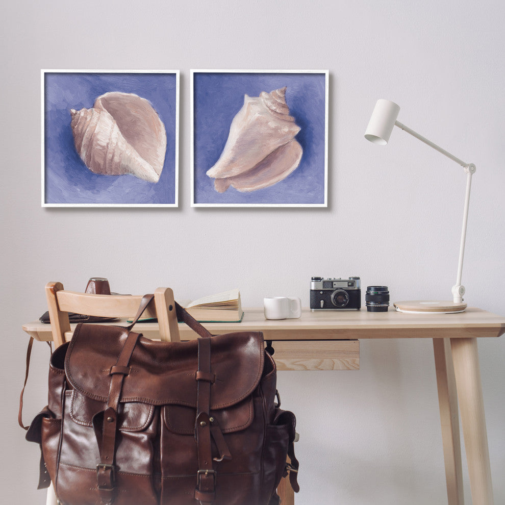 Simple Classic Seashell Conch Still Life Painting, 2pc, each 17 x 17