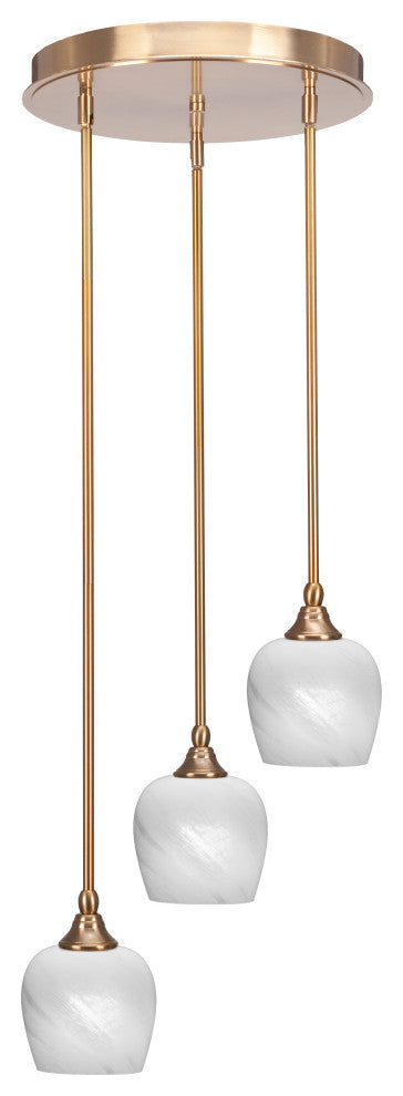 Empire 3-Light Cluster Pendalier, New Age Brass/White Marble