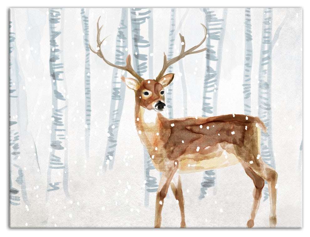 "Deer in Winter Wonderland" Canvas Wall Art, 16"x12"