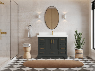 Charlotte 48" Single Sink Bath Vanity in Black Top 2" White Quartz