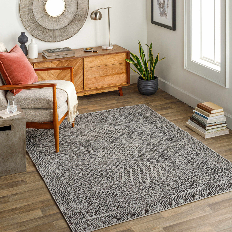 Hauteloom Consuelo Washable Area Rug, Black/Gray/Light Gray, 7'10"x10'