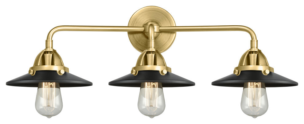 Innovations 288-3W-SG-M6-BK-LED Railroad 3 Light Vanity Light, Satin Gold