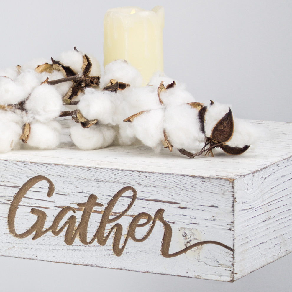Floating Wall Shelf with "Gather" Text Engraving