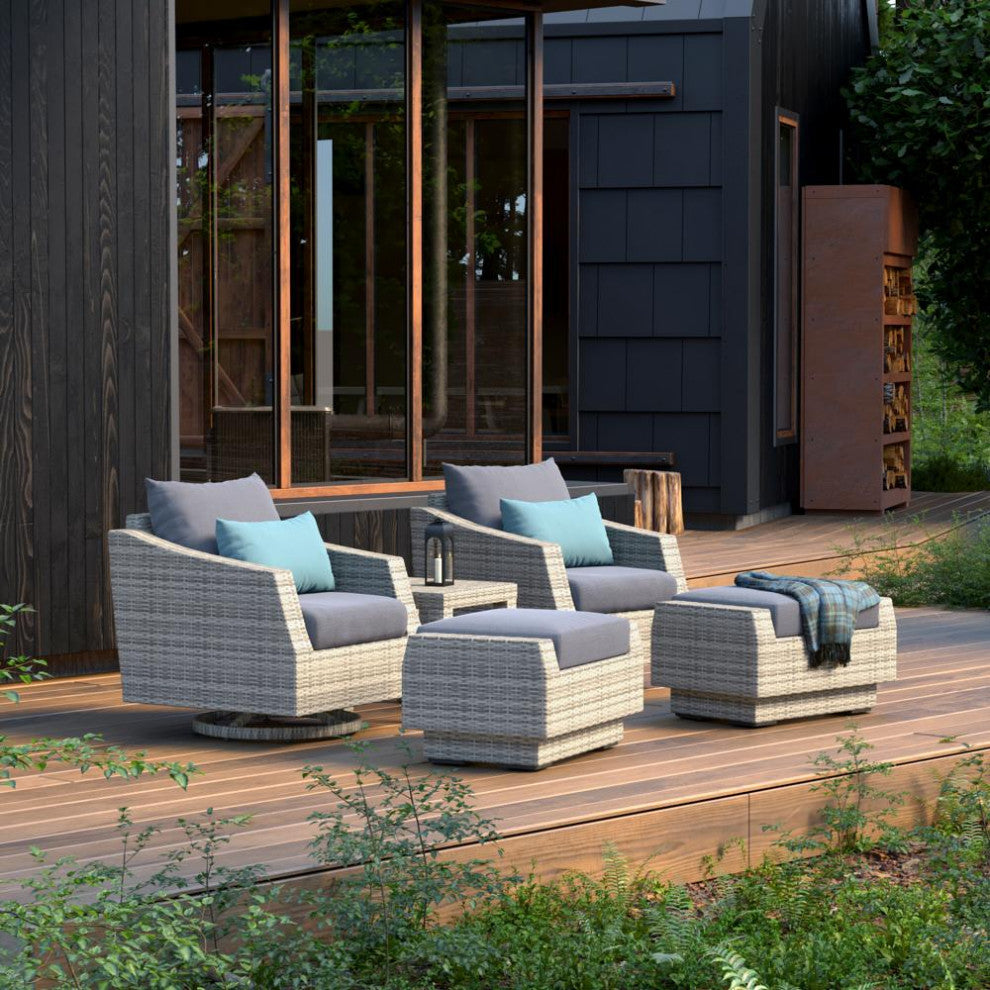 Cannes 5 Piece Aluminum Outdoor Patio Motion Club Chair and Ottoman Set, Gray