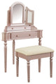 Benzara BM207322 Wooden Vanity Set with Padded Stool, Rose Gold