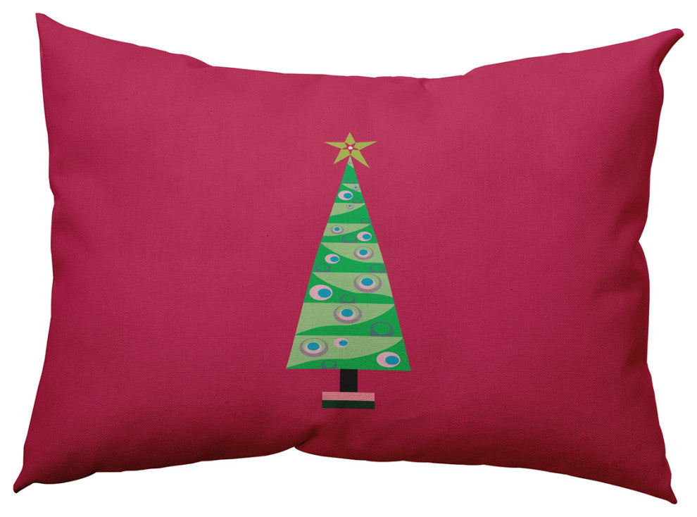 Cartoon Christmas Tree Accent Pillow, Holiday Pink, 14"x20"
