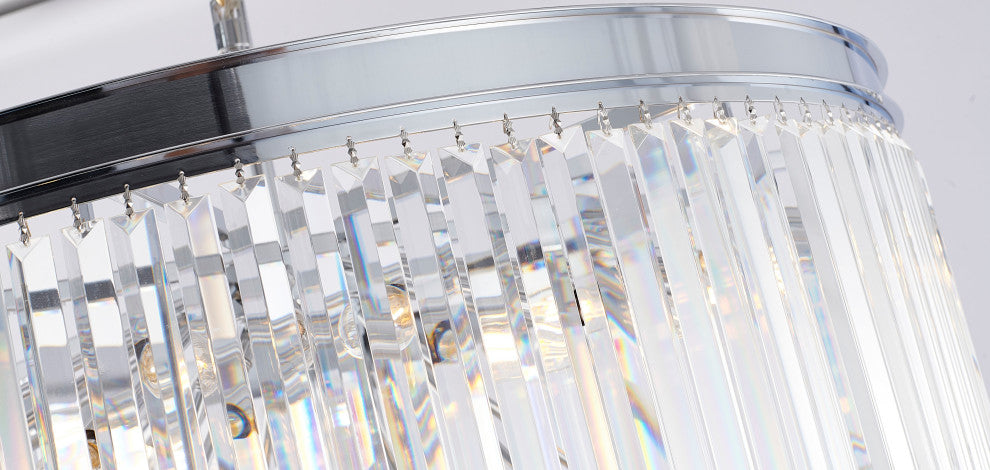 36" 34-Light Brass Metal 7-Tier Chandelier With Clear Crystals, Chrome, D36'' H72''