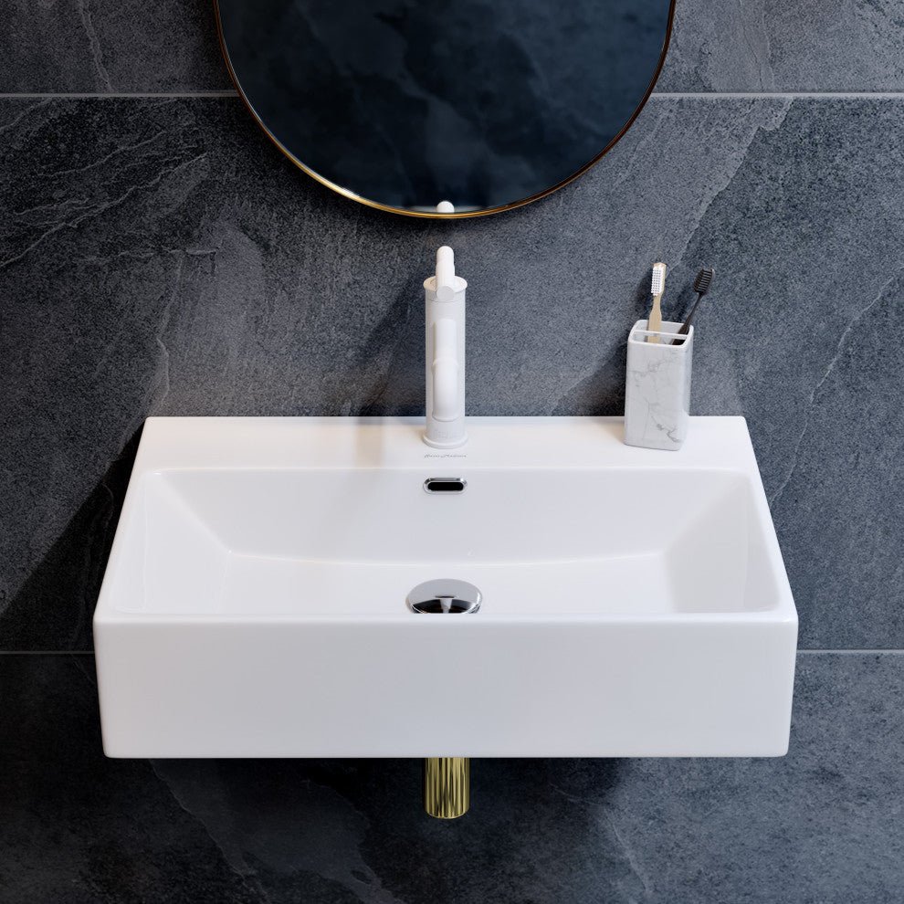 Claire 24" Rectangle Wall-Mount Bathroom Sink, Glossy White