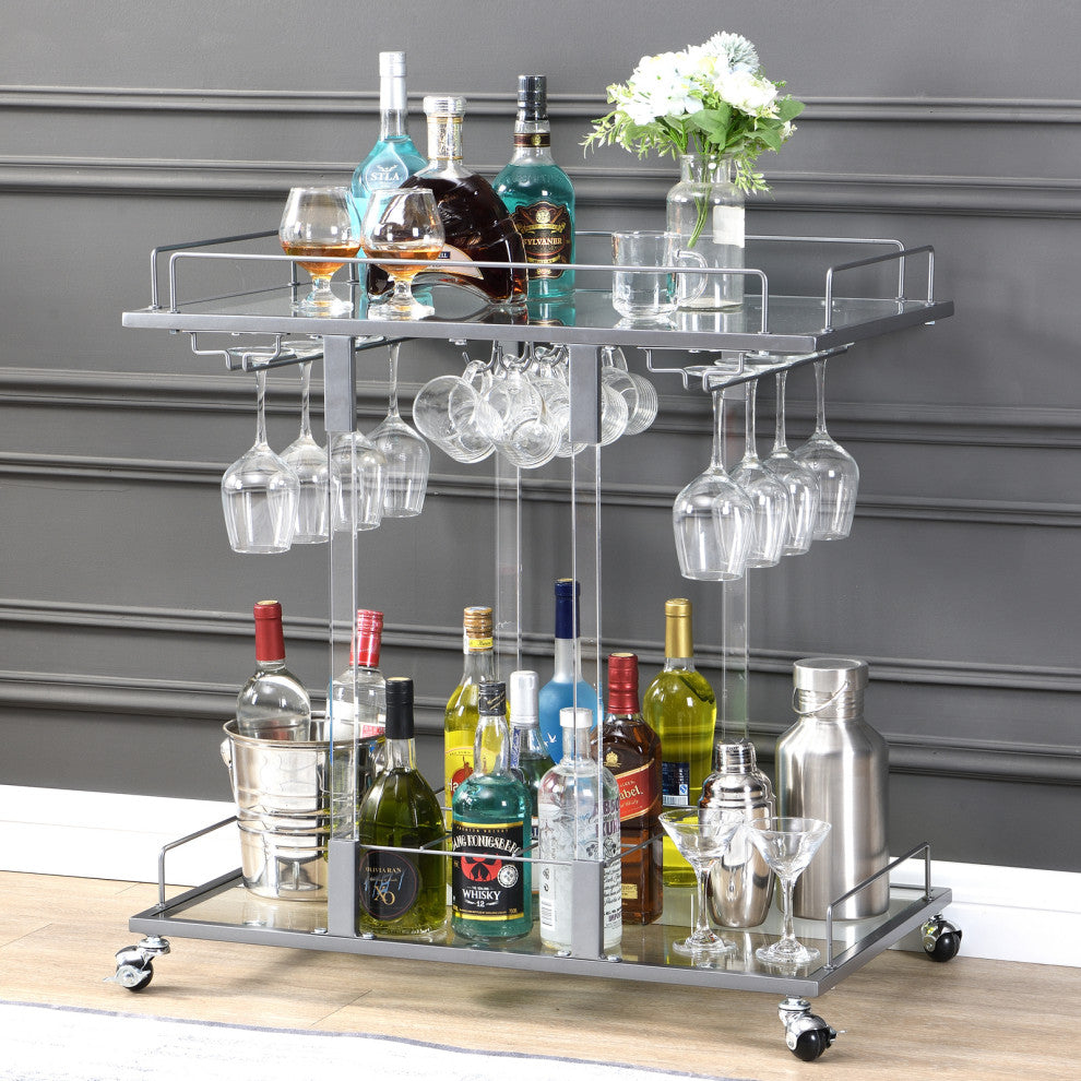 Lifestyle image showing cart used as a bar in a real room.