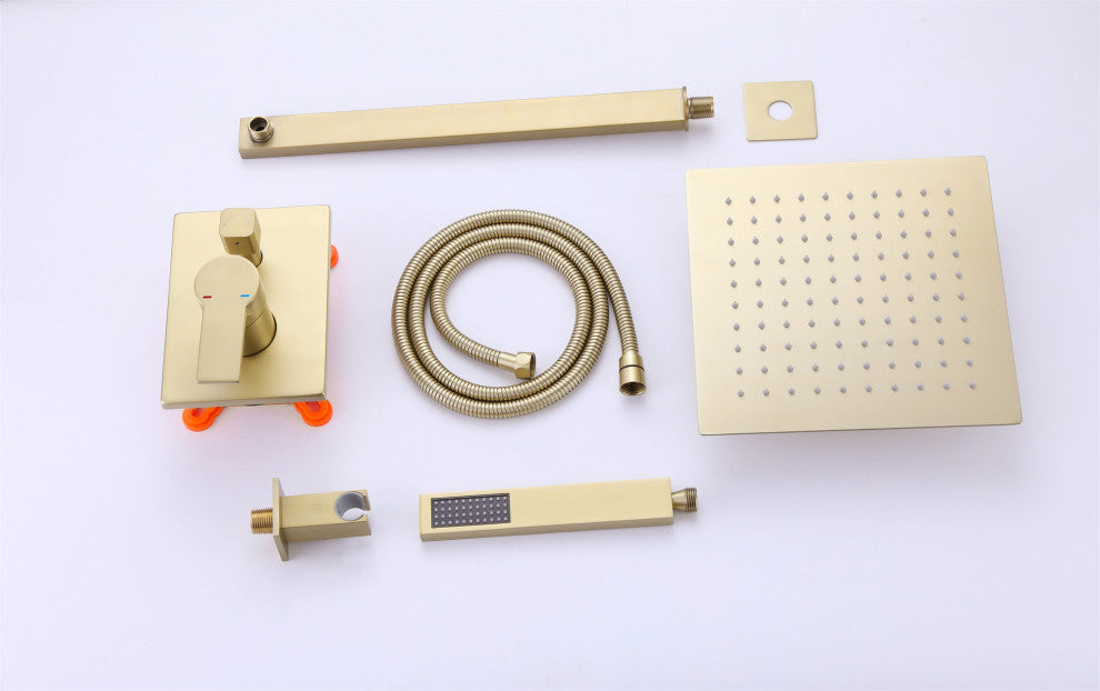 Brushed Gold Multifunctional Shower System 10" Stainless Steel Rain Shower Head