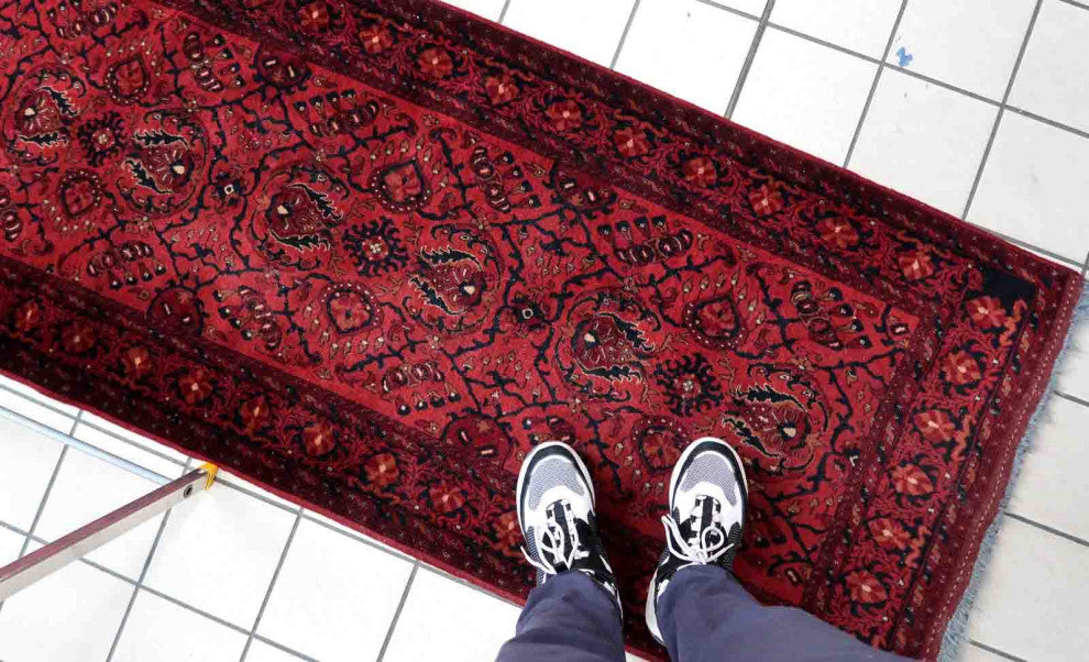 Handmade Vintage Afghan Ersari Runner 2.7'x9.7', 84cmx296cm 1970s