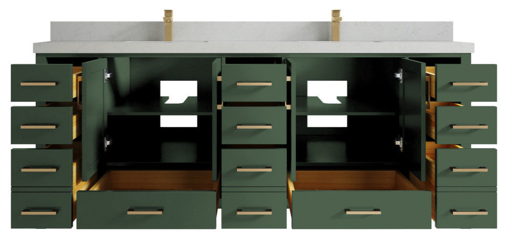 Malibu 84 Double Sink Bath Vanity in Lafayette Green 2" Carrara Quartz