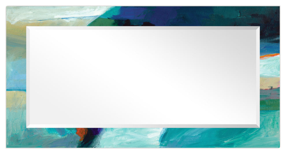 "Sky" Beveled Mirror on Printed Abstarct Tempered Art Glass, 54x28"