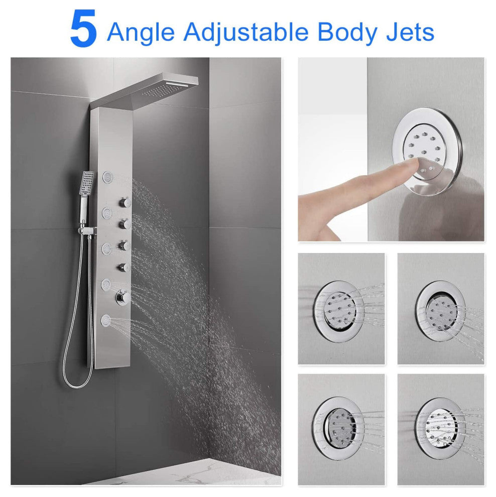 Rectangle Wall Mount Stainless Steel Shower Panel In Brushed Stainless Steel