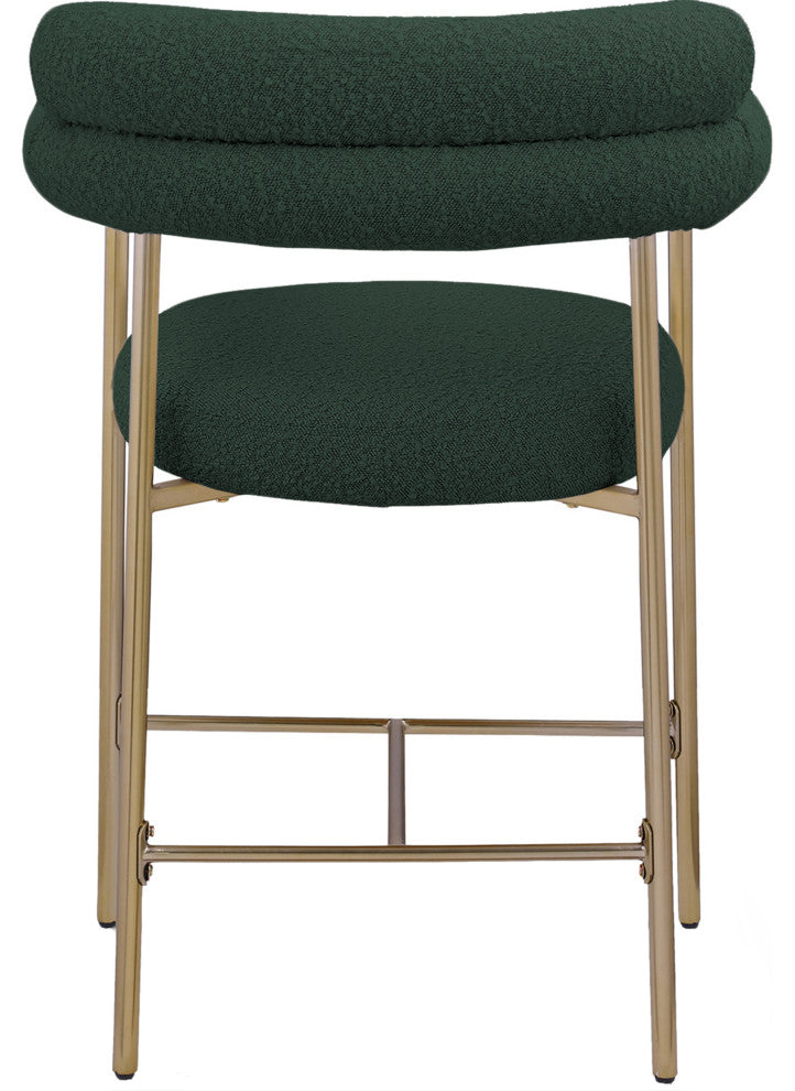 Blake Boucle Fabric Upholstered Counter Stool, Set of 2, Green, Brushed Finish