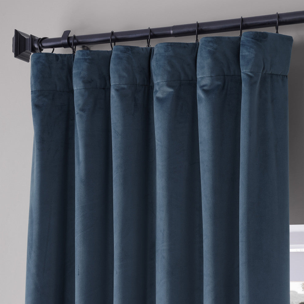 Signature Plush Velvet Blackout Curtain Single Panel, Varsity Blue, 50"w X 108"l