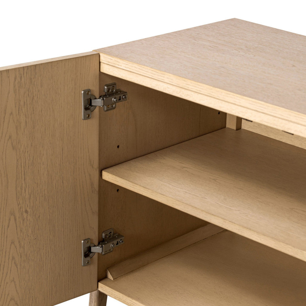 Rosedale Media Console Yucca Oak Veneer, Chaps Sand, Gunmetal