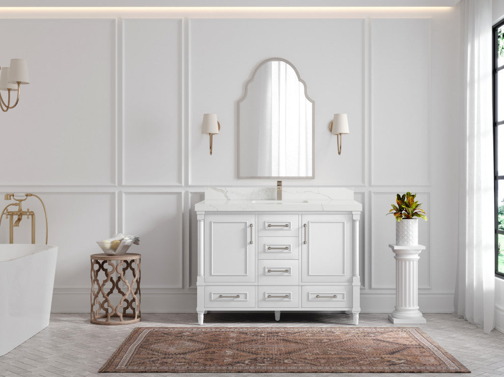 Aberdeen 48 Single Sink Bath Vanity in White 2" Carrara Marble