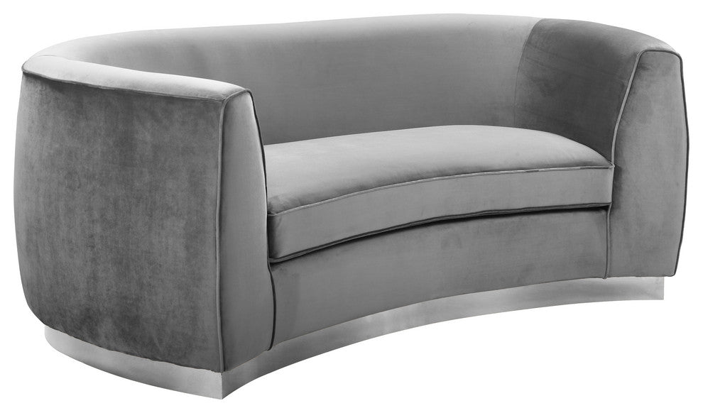 Julian Velvet Upholstered Loveseat, Gray, Chrome Base