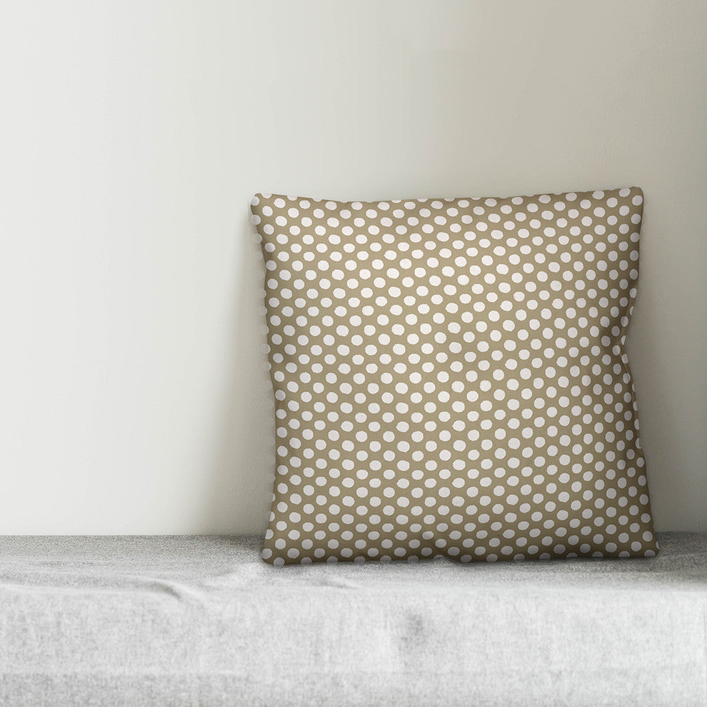 Tan Polka Dots Throw Pillow Cover, 16"x16"