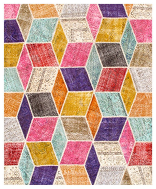 Hand-Knotted Patchwork Over-Dyed 8'x10'