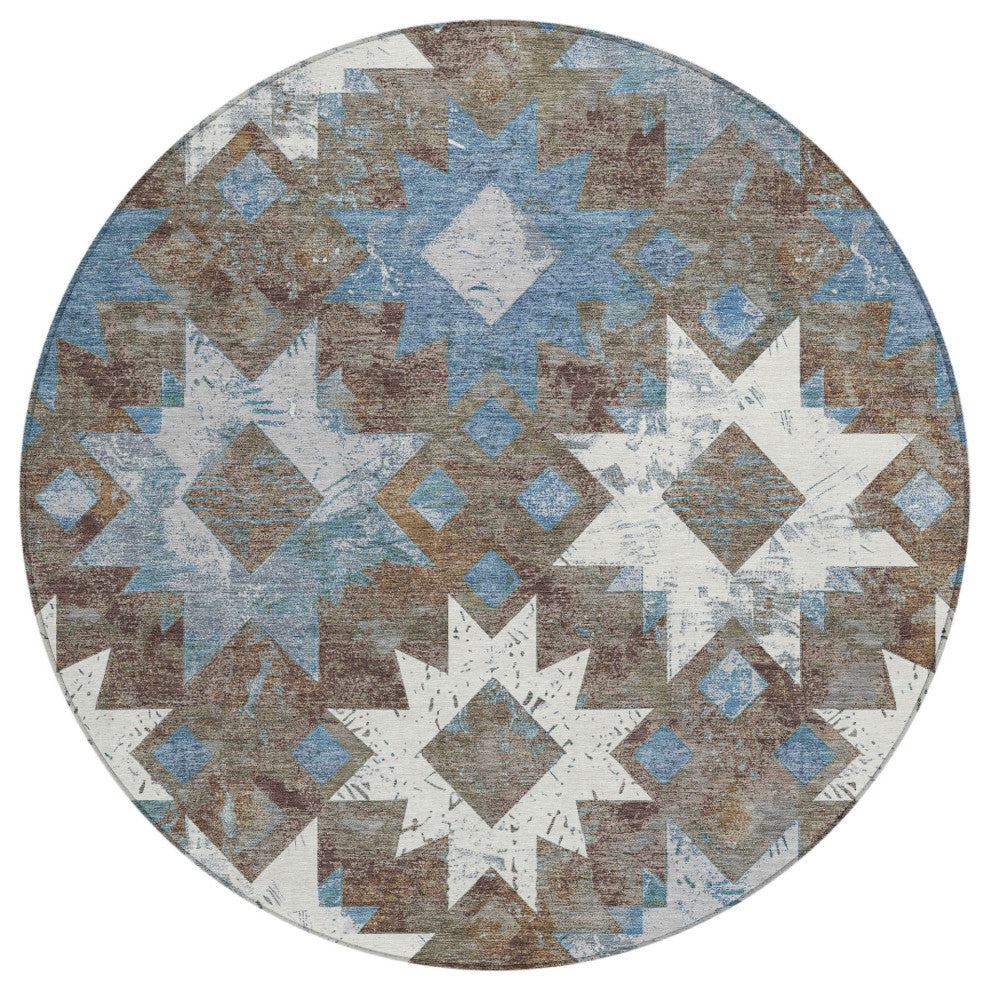 Machine Washable Indoor/Outdoor Chantille ACN1879 Brown 8' x 8' Round Rug