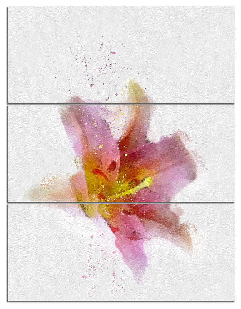 Watercolor Pink Lily Flower Sketch, Floral Triptych Canvas Art, 28x36, 3 Panels