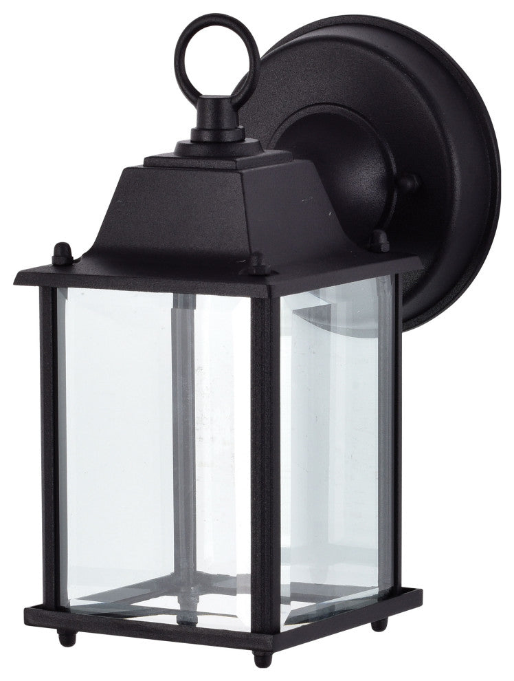 8W 3K LED Cube Lantern, Black Finish, Clear Beveled Glass